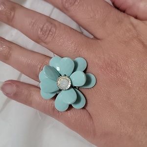 Blue flower silver ring